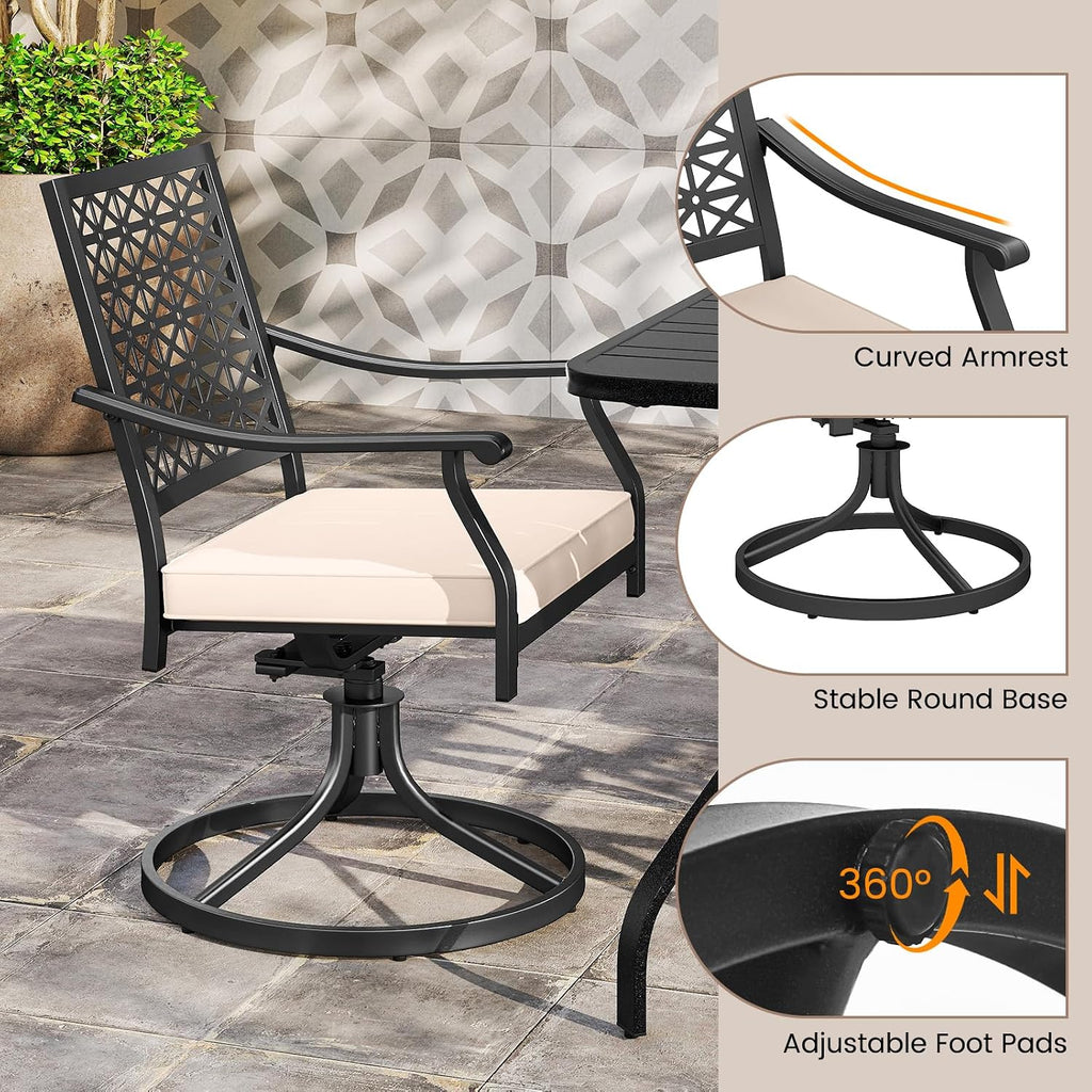 Giantex 2 Pack Swivel Outdoor Chairs, Set of 2 Patio Dining Rocking Chairs with Soft Cushions, Round Steel Base, Porch Garden Backyard Lawn Poolside Beige