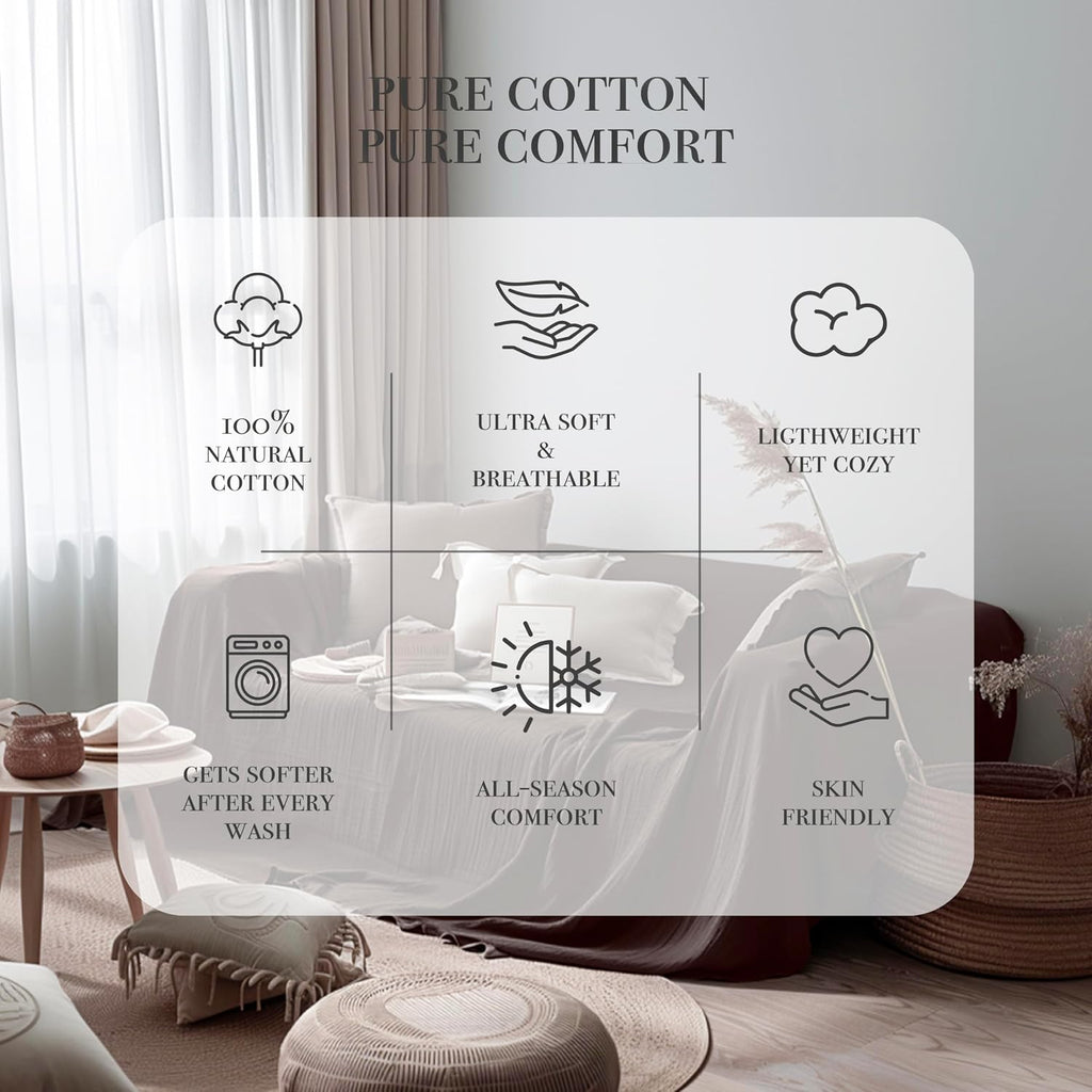 Brown Washable Sofa Cover %100 Pure Cotton, Gauze Couch Covers for Sectional, L Shape, U Shape Sofa, Large 4 Layered Muslin Natural Fabric, Cloud Like Couch Cover (Brown, 95x118' / 240x300 cm)