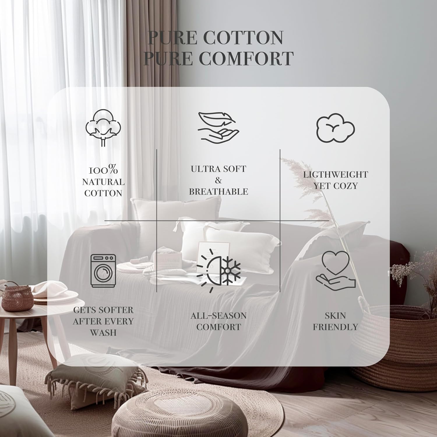 Brown Washable Sofa Cover %100 Pure Cotton, Gauze Couch Covers for Sectional, L Shape, U Shape Sofa, Large 4 Layered Muslin Natural Fabric, Cloud Like Couch Cover (Brown, 95x118' / 240x300 cm)