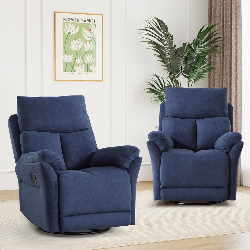 ANJ Manual Fabric Recliner Chair Set of 2, Swivel Rocker Glider, Blue
