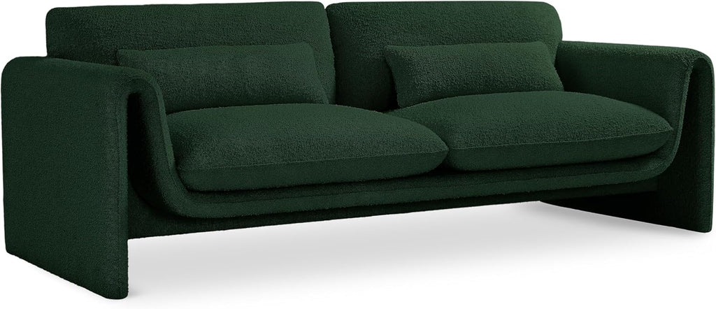 Meridian Furniture 198Green-S Stylus Collection Modern | Contemporary Boucle Fabric Upholstered Sofa with Rich Green Boucle Fabric, Curved Arms, 86' W x 38' D x 31' H, Green
