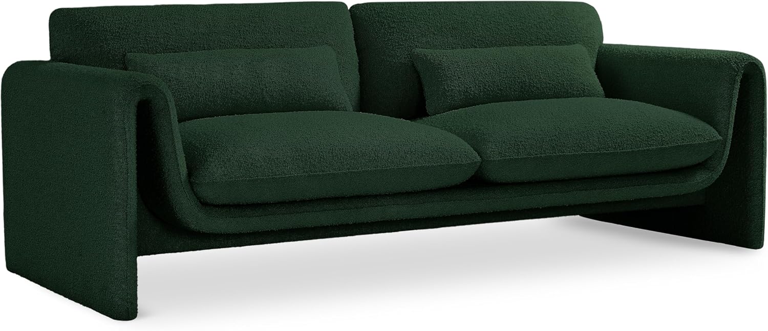 Meridian Furniture 198Green-S Stylus Collection Modern | Contemporary Boucle Fabric Upholstered Sofa with Rich Green Boucle Fabric, Curved Arms, 86' W x 38' D x 31' H, Green