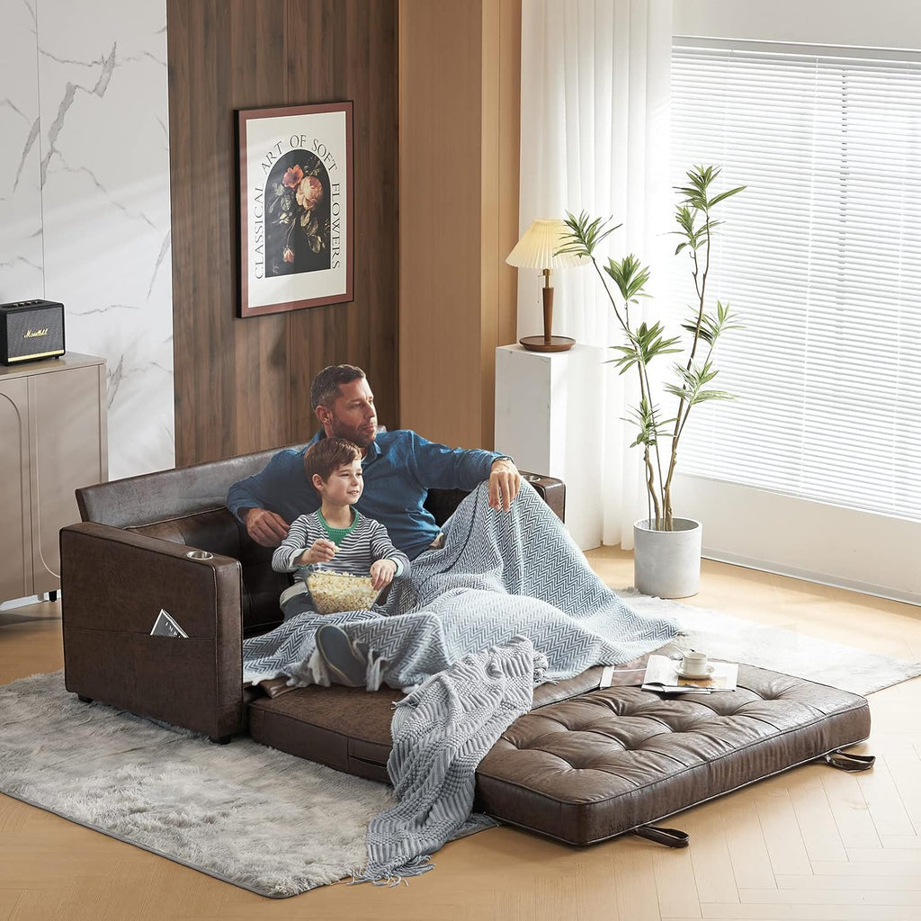 VINGLI Upgraded 64' W 84' L Full Size Futon Sofa Bed, 6' Thick Upholstery Rustic Microfiber Loveseat Sofa Sleeper Pull Out Couch,Convertible Floor Couch for Living Room, Bedroom, Entertainment Room