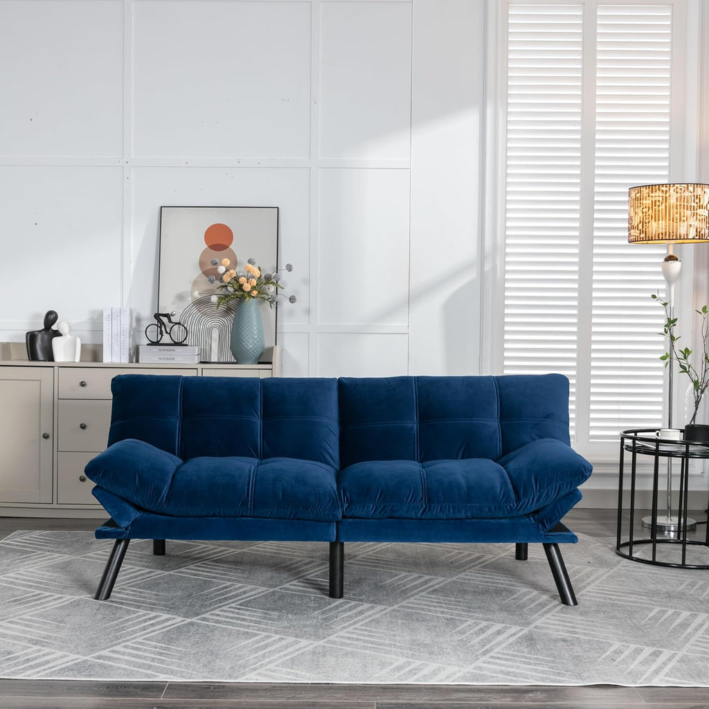 Ball & Cast 71' Futon Sofa Bed, Mordern Upholstered 2 Seater Couch with Adjustable Backrest,Folding Loveseat with Metal Legs for Living Room,Office,Navy Blue