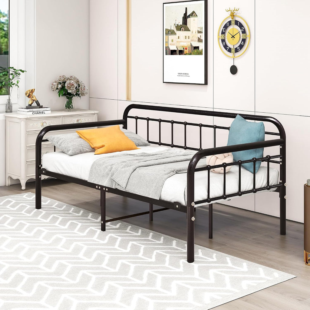 HOMERECOMMEND Metal Daybed Frame Twin Metal Slats Platform Base Box Spring Replacement Bed Sofa for Living Room Guest Room (Twin, Dark Copper)