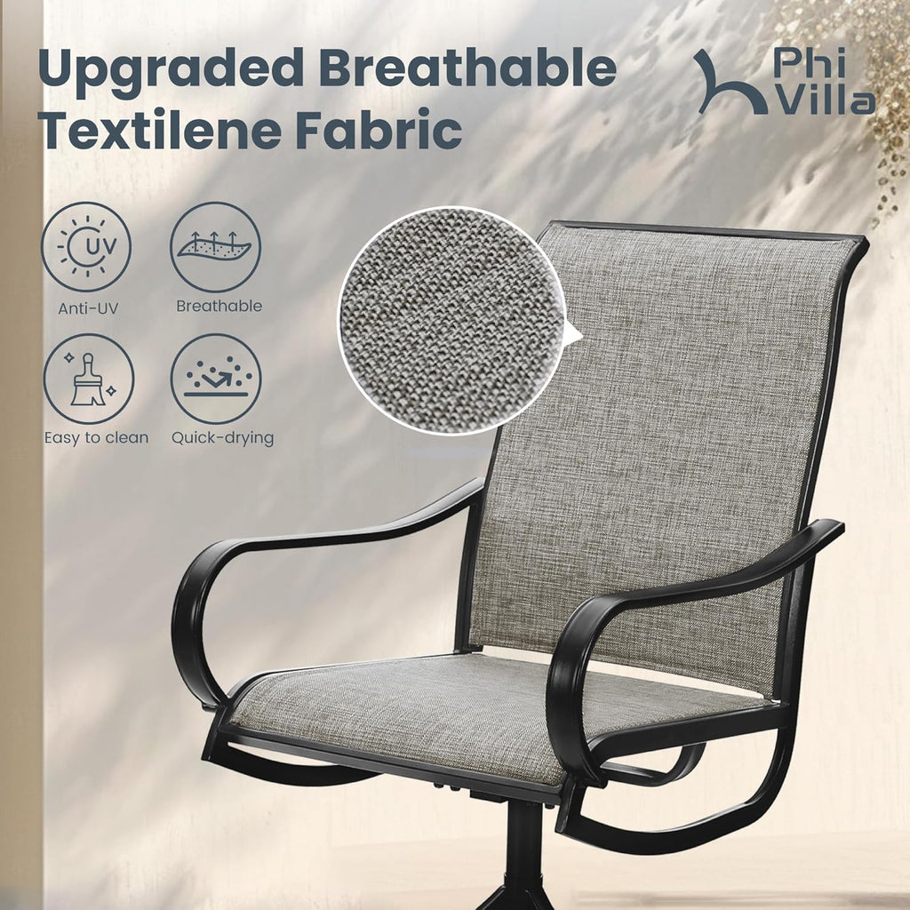 PHI VILLA Patio Swivel Dining Chairs Set of 2, Outdoor Metal Chair with Textilene Mesh Fabric, Patio Chair with Armrest, Black Frame for Patio Deck Garden