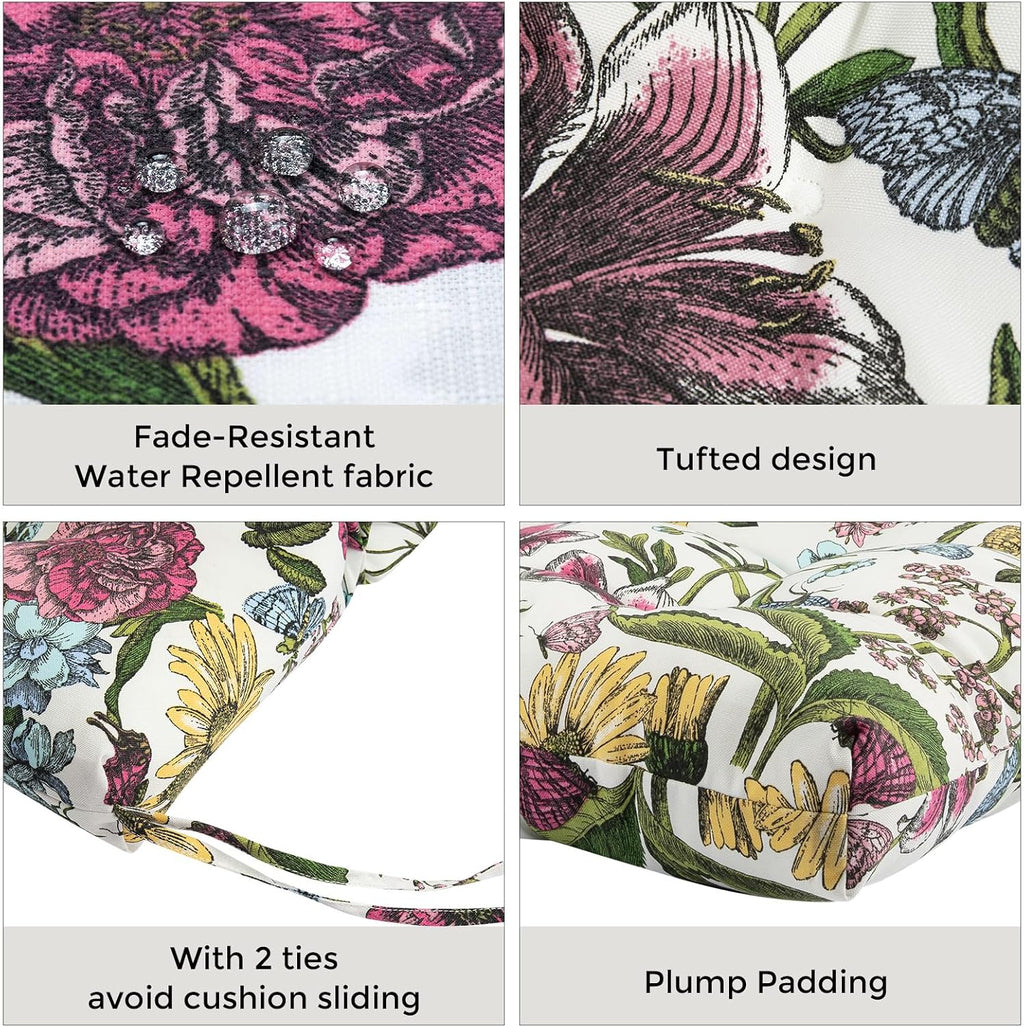 FUNHOME Outdoor High Back Chair Cushions Set of 2,Reversible Lawn Chair Cushion 44 x22 inch,Water Resistant Tufted Adirondack Chair Cushion,for Garden Rocking Chair,Patio Furniture(Butterfly Flower)