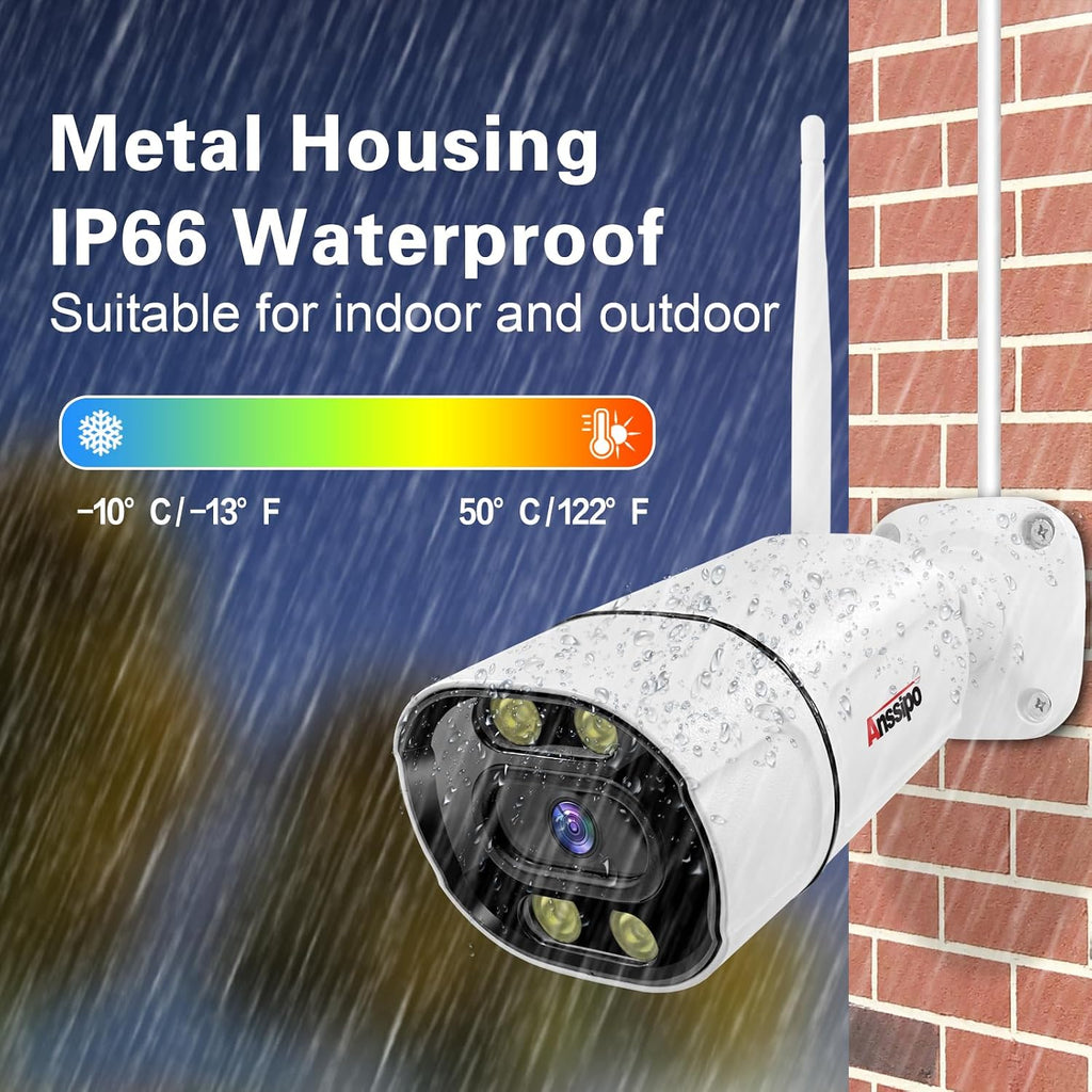 4K Home Security Camera System Wireless, 8pcs Plug-in WiFi Camera Outdoor Indoor for 24/7 Recording, 2 Way Audio, Color Night Vision, Human Detection, Dual Warning 8 Channel WiFi NVR, 2TB Hard Drive