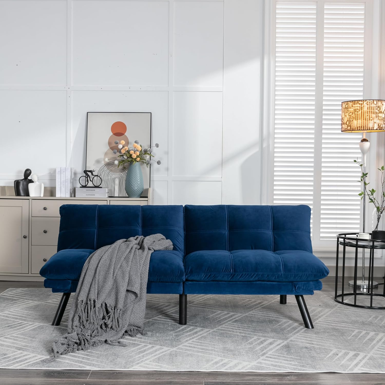 Ball & Cast 71' Futon Sofa Bed, Mordern Upholstered 2 Seater Couch with Adjustable Backrest,Folding Loveseat with Metal Legs for Living Room,Office,Navy Blue