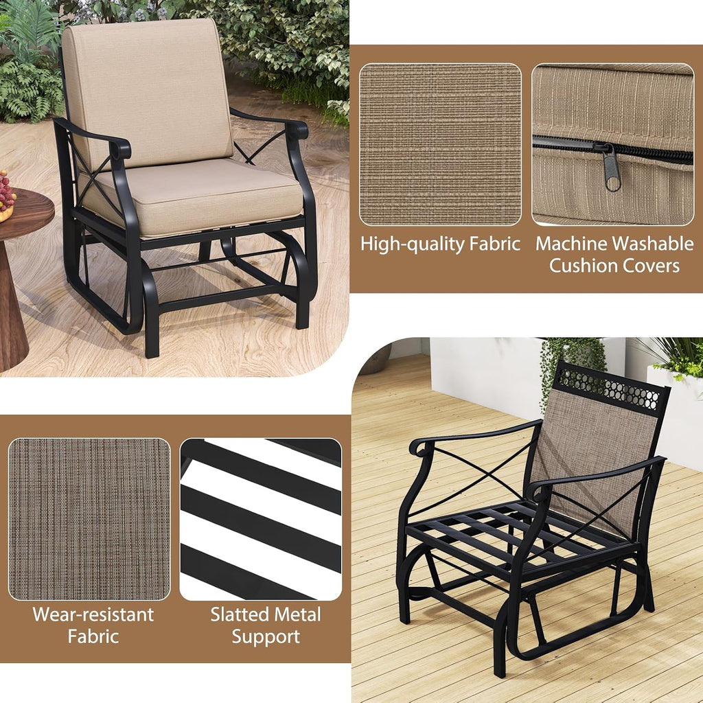 Tangkula Outdoor Glider Rocking Chair, Patio Gliding Chair Furniture with Metal Frame and Thick Cushions for Porch, Balcony, Garden and Yard (1 Pack)