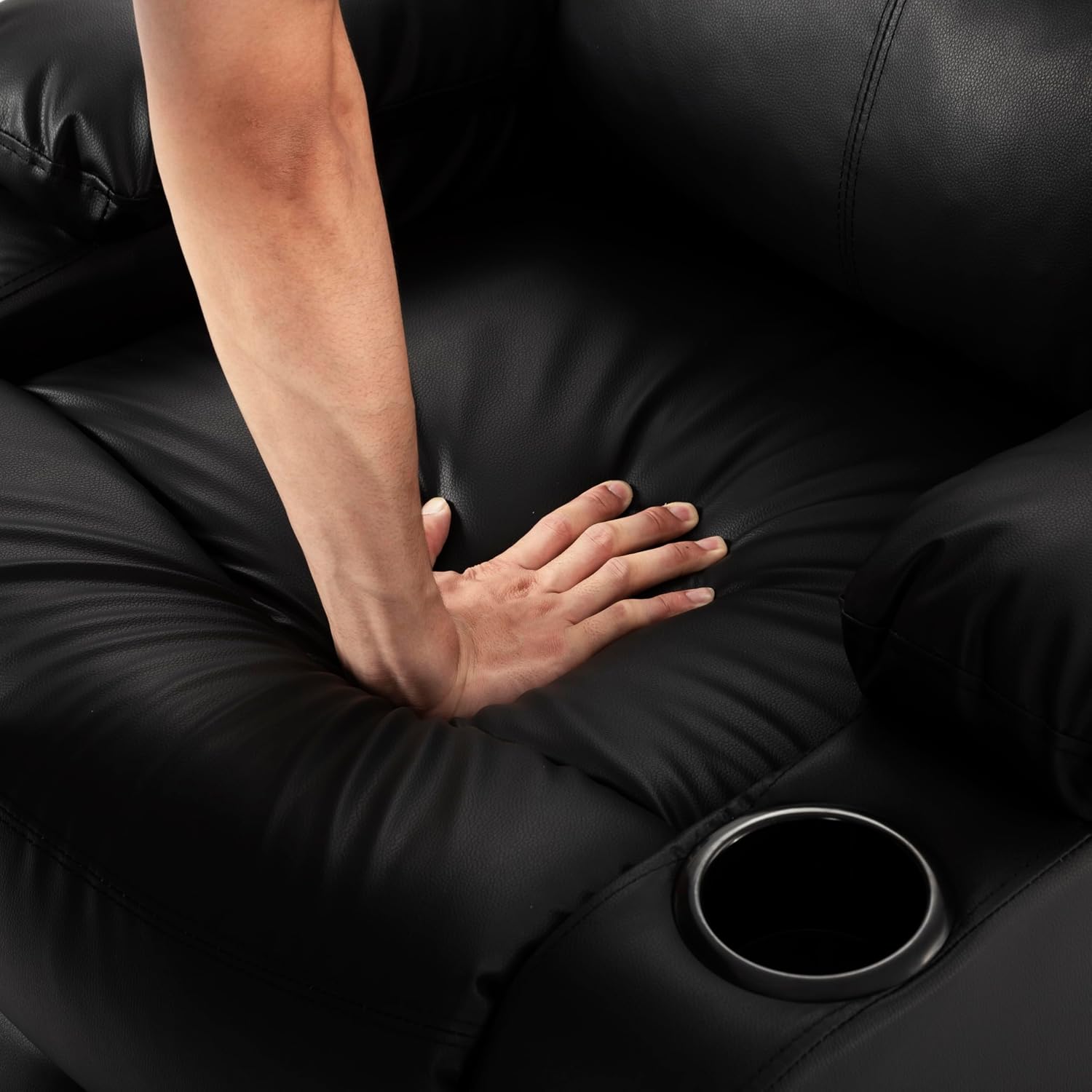 Recliner Chair, Oversized Reclining Chair with Phone Holder & 2 Cup Holders, Leather Wide Rocker Chair for Adults, Single Reclining Sofa Recliner for Living Room, Office, Theater Seating