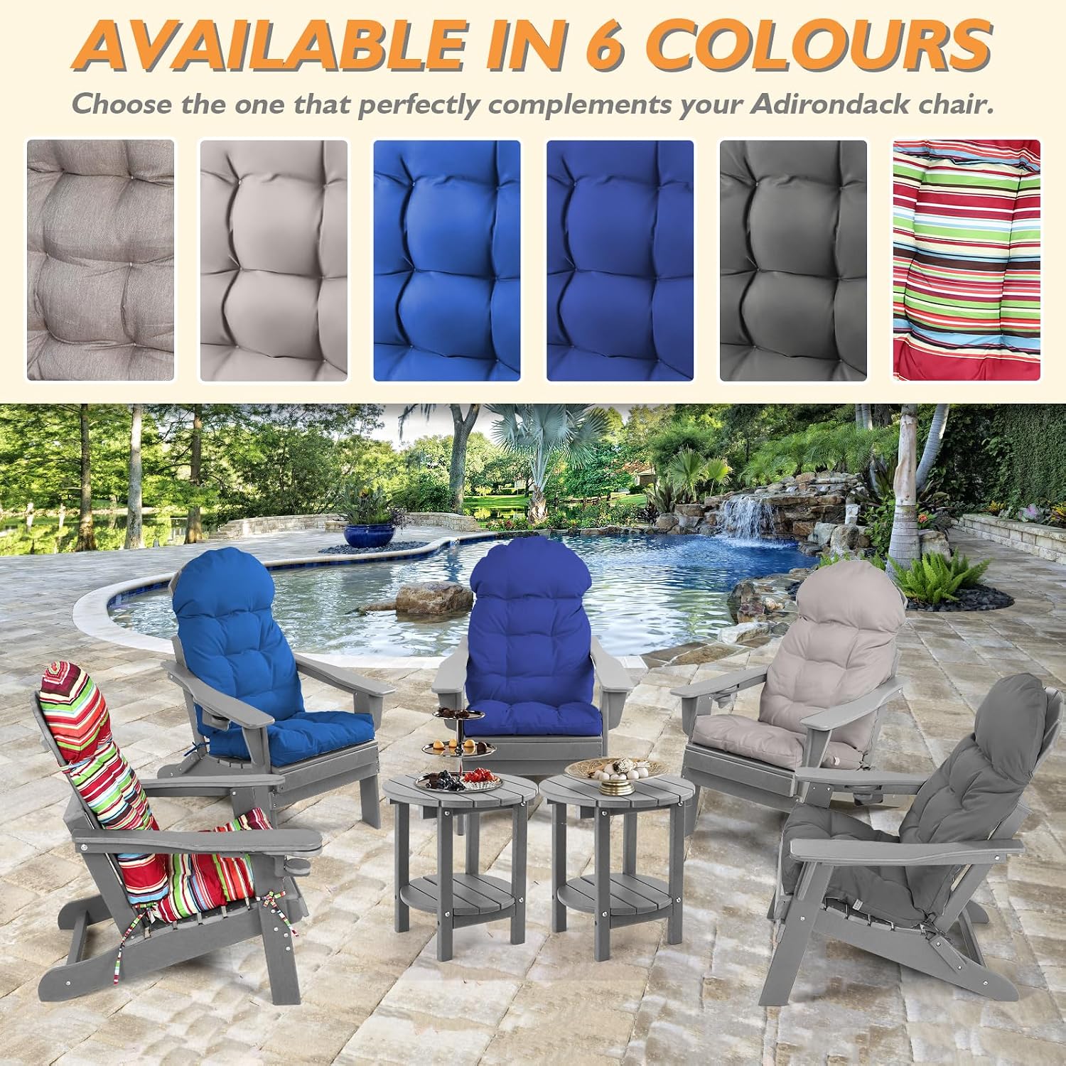Adirondack Chair Cushions Set of 4, Rocking Chair Cushions High Back, Thickened Patio Chair pad for Indoor and Outdoor, 44''L x 19''W x 4''H