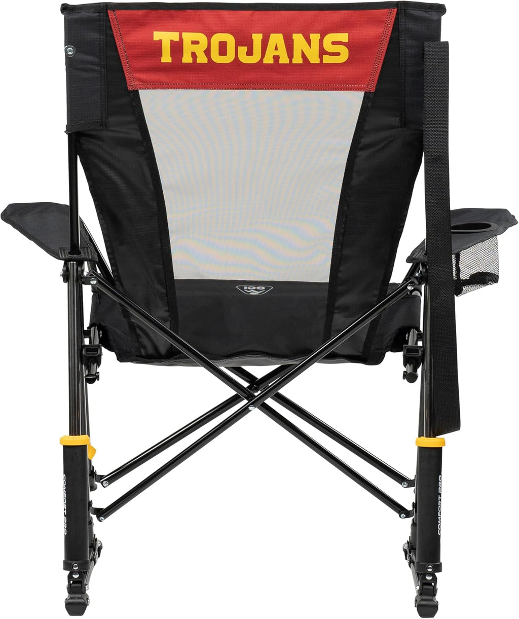 GCI Outdoor Comfort Pro Rocker Camping Chair | Portable Folding Rocking Chair with Durable Armrests & Drink Holder | Official Collegiate Licensed Sideline Sports Chair | USC Trojans