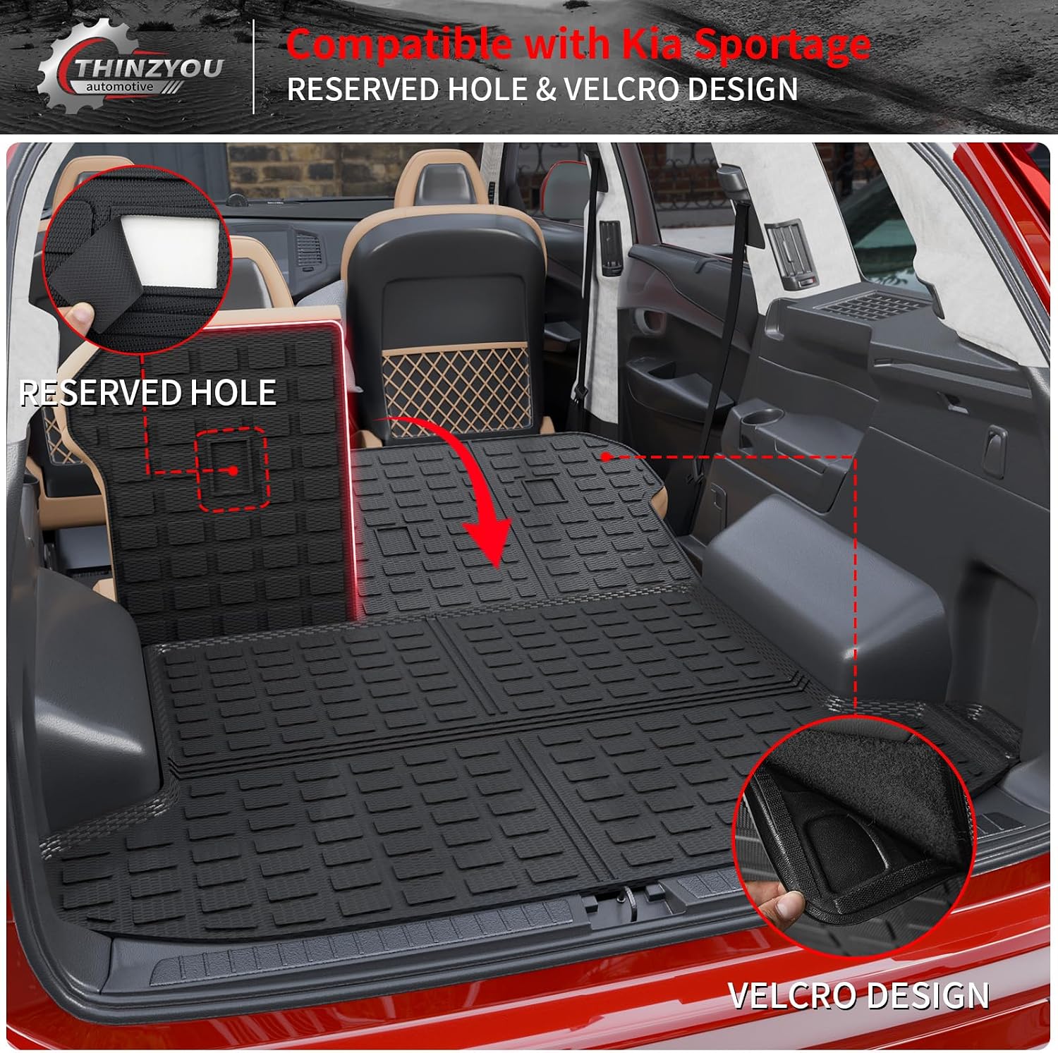 Floor Mats Compatible with 2023 2024 2025 2026 Kia Sportage Cargo Mat Cargo Liner TPE All Weather Back Seat Cover Protector 2025 Sportage Accessories (Trunk Mat+Backrest Mats+Floor Mats)