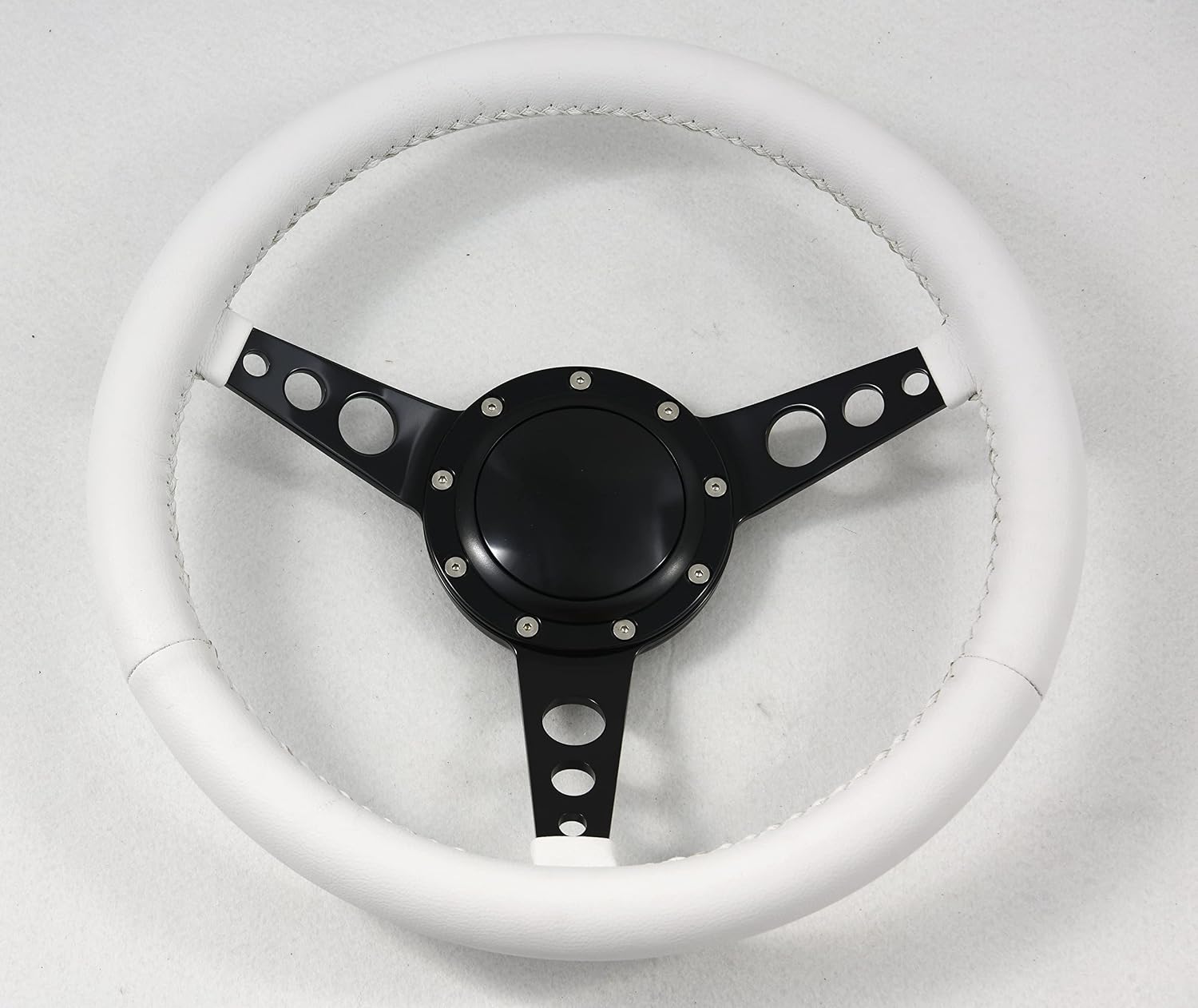 15' Classic Wrapped Steering Wheel 9 bolt with Horn Button-White