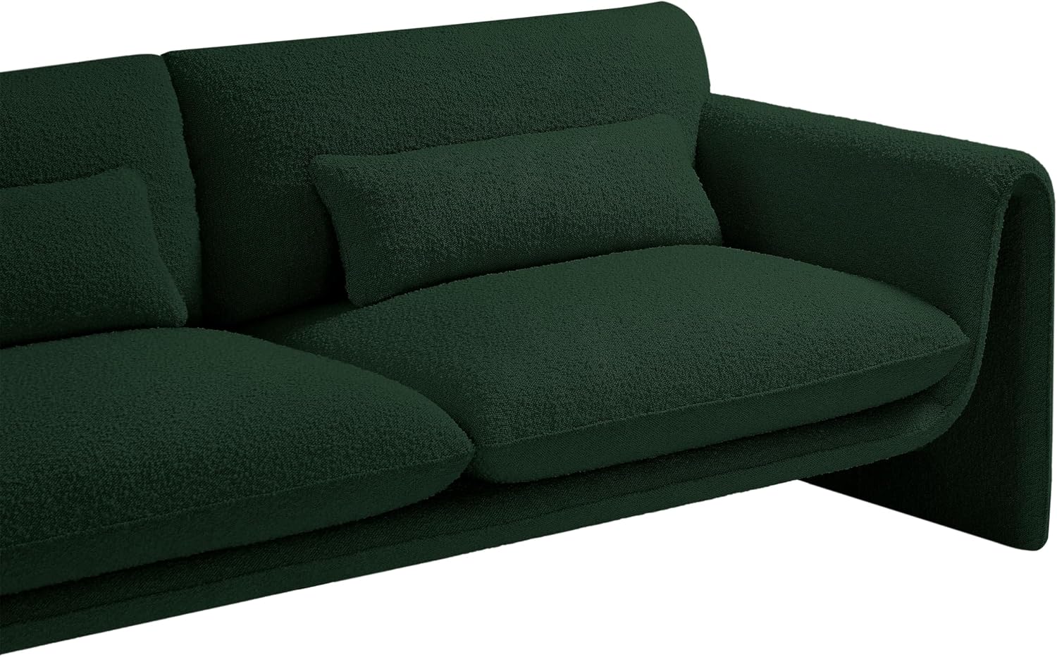 Meridian Furniture 198Green-S Stylus Collection Modern | Contemporary Boucle Fabric Upholstered Sofa with Rich Green Boucle Fabric, Curved Arms, 86' W x 38' D x 31' H, Green