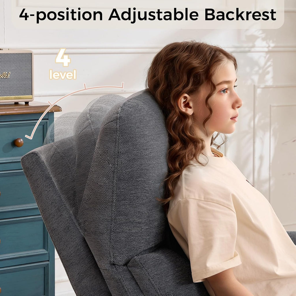 Swivel Rocker Recliner, Manual Swivel Glider Recliner Chair with Adjustable Headrest and Lumbar Support, Upholstered Rocking Recling Chairs for Adults Nursery, Living Room, Bedroom, Dark Grey