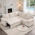 86 Inch Sectional Sleeper L Shaped Sofa with Pull Out Bed, Modular Sectional Sofa with Storage, Modern Chenille Cloud Couch, Sectional Couches for Living Room, Beige
