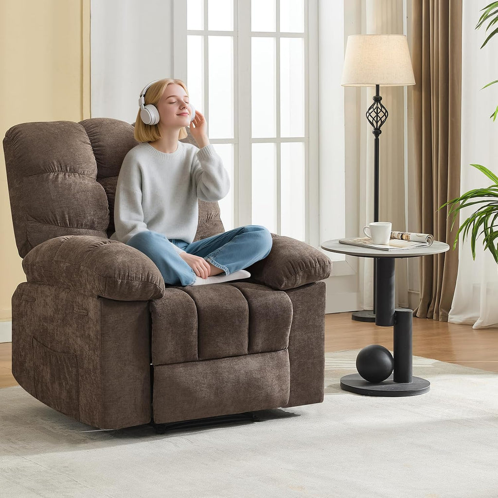 21.4in Wide Rocking Recliner Chair,Massage & Heat Recliner Chair for Adults,Home Theater Seating with Lumbar Support,Nursery Rocking Chairs for Living Room