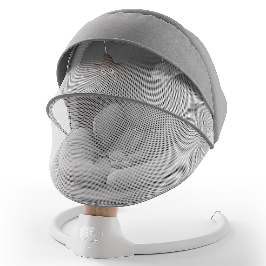 Baby Swings for Infants, FasonBaby Electric Baby Swing with 10 Preset Melodies, 5 Speeds, Remote Control and Bluetooth - Portable Infant Swing for Indoor and Outdoor(Grey)