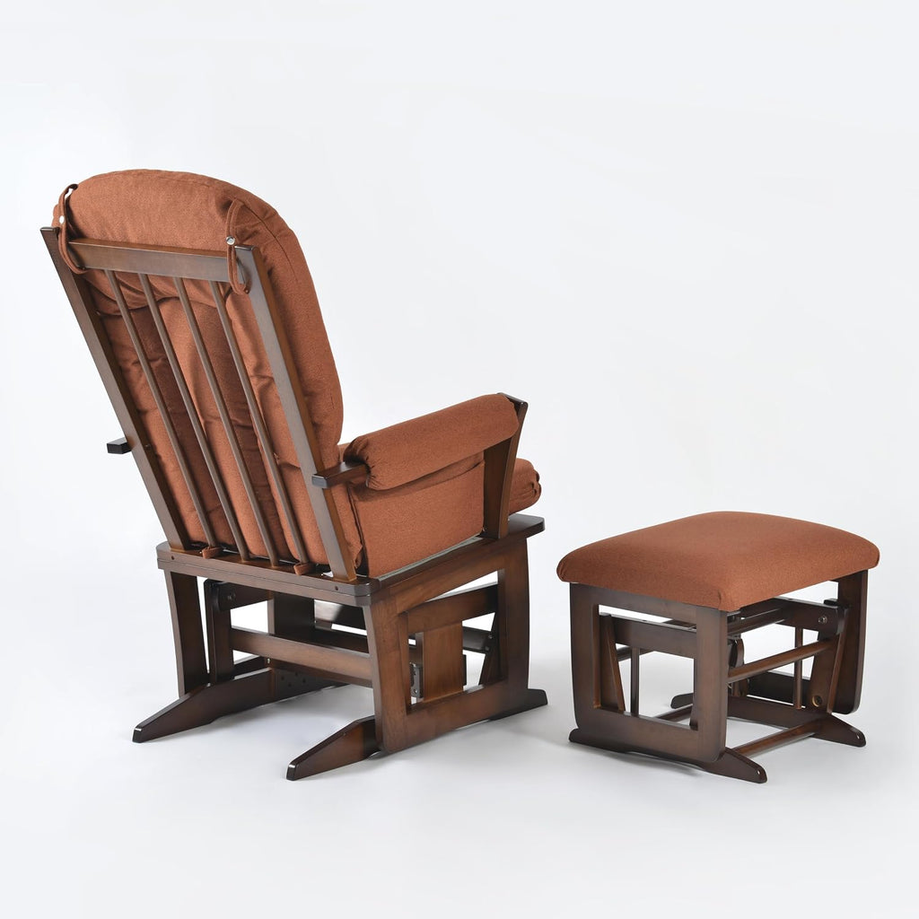 Joli Deluxe Glider Chair and Ottoman Set (Terracotta Fabric and Walnut Frame)