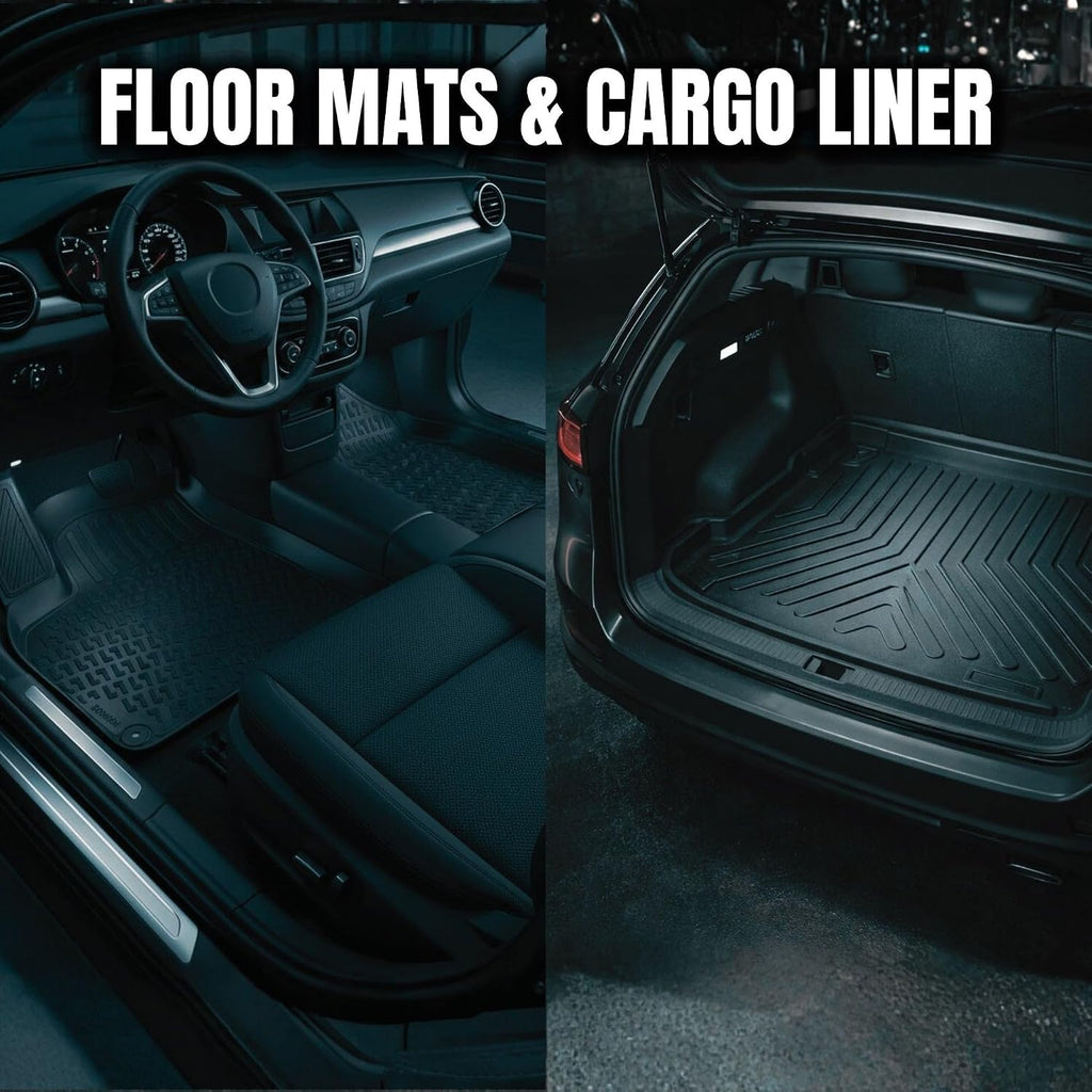 Floor Mats & Cargo Liner fits Toyota Yaris 2013-2020 Hatchback, Custom Fit All-Weather TPE Floor Liners, 3D Laser Measured, Waterproof, Durable, Black (Front, Rear & Cargo Set)