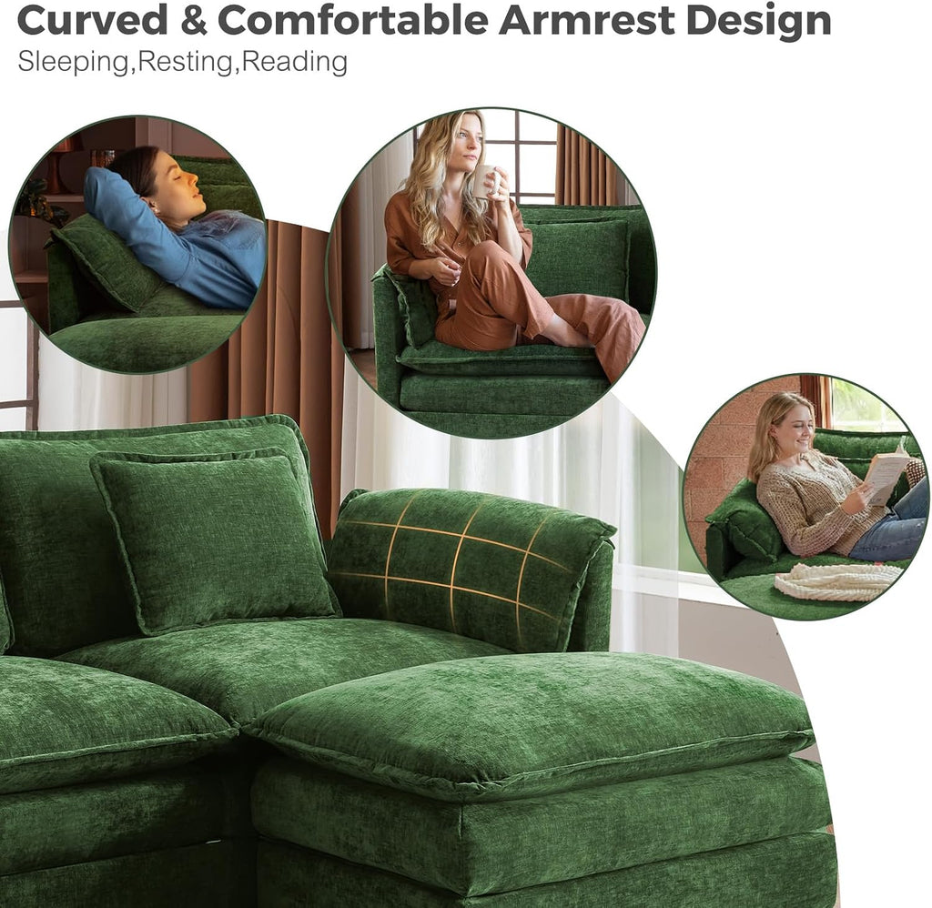 ELUCHANG Oversized 79' Modular Sectional Sofa, Comfy Cloud Couch for Living Room, L-Shaped Sofa with Ottoman, Apartment Couch, DIY Combination - Chenille Green