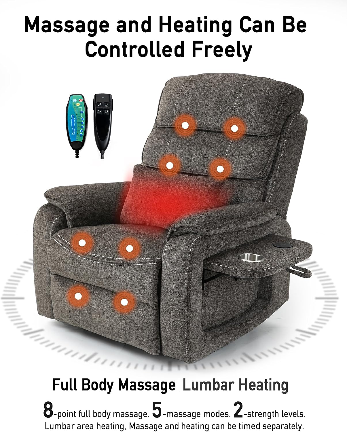 Large Power Lift Lazy Boy Recliner Chair with Heated and Massage, Upgraded Dual Motor Lay Flat Recliners, 25in Extra Wide Seat, Cup Holder, Side Pocket
