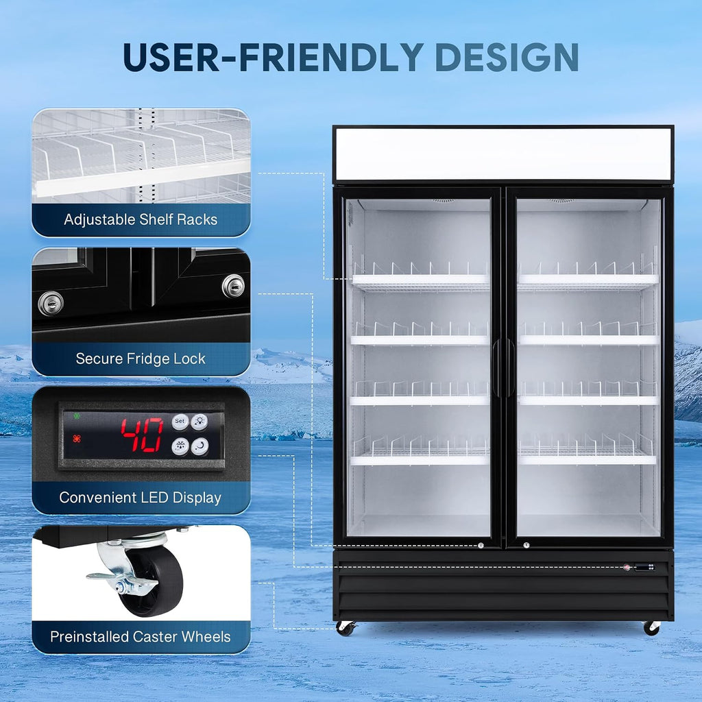Wilprep Two Door Commercial Refrigerator, 40 cu. ft. Swing Door Merchandiser Refrigerator with Tempered Glass & LED Lighting, ETL Listed Fog Free Beverage Display Refrigerator for Office Bar Store…