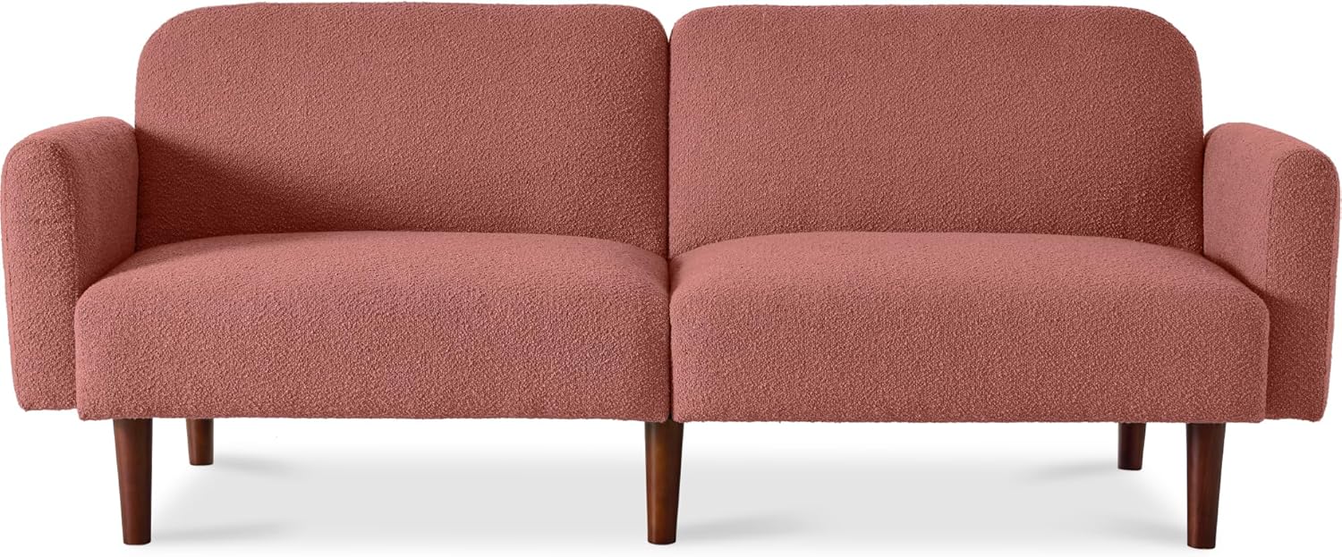 Best Choice Products 77' Mid Century Modern Boucle Loveseat Sofa, Couch, Convertible Sofa Sleeper Bed w/Real Wood, Removable Armrest - Mauve