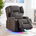 BINGTOO Dual Motor Power Swivel Rocker Recliner Chair with Massage & Heat, Electric Wall Hugger Glider Chair for Adults, Nursery with LED Lights, USB-C Ports & Cup Holders, Faux Leather Brown, 1 Chair