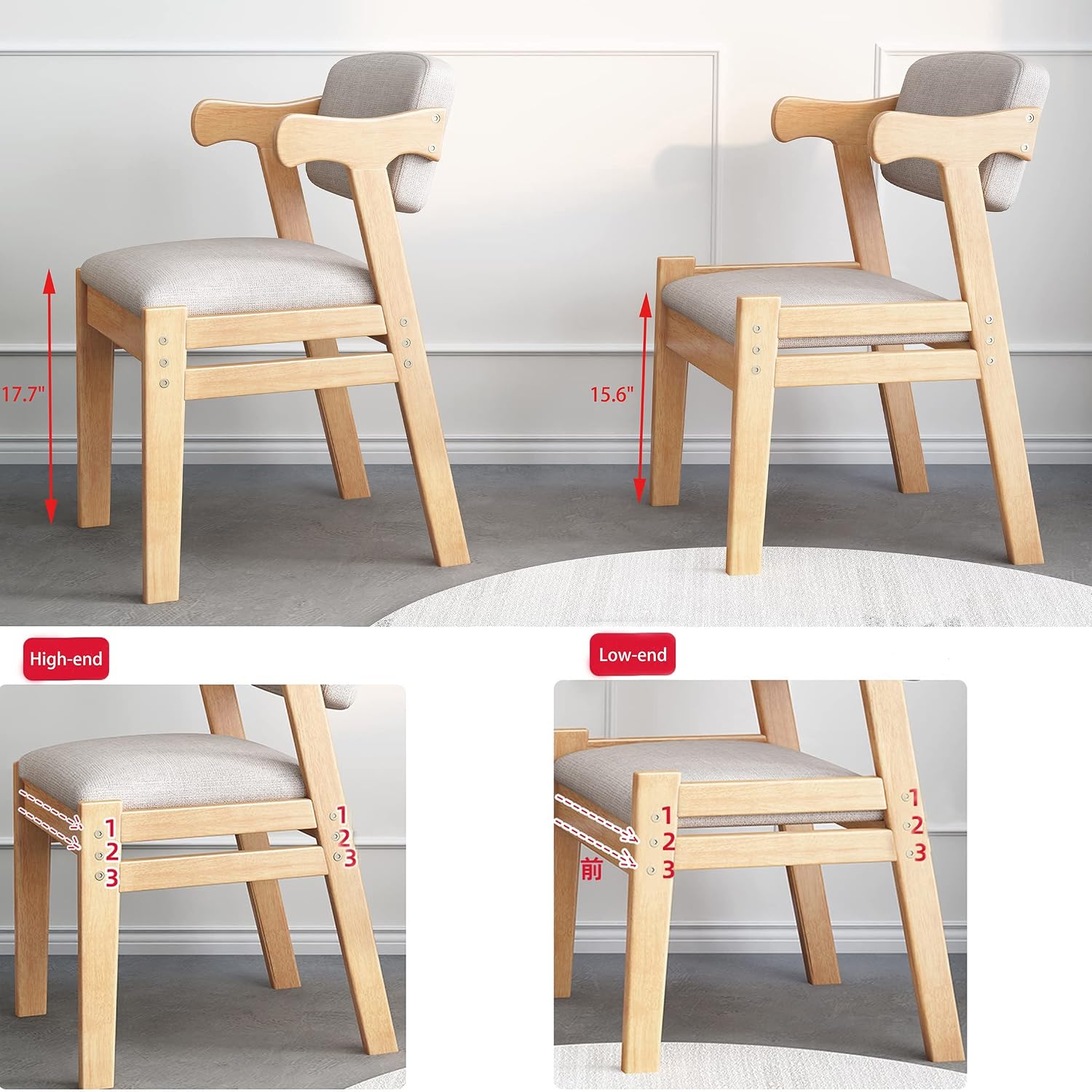 Kids Study Chair Rubber Wood Height Adjustable Dining/Office/Leisure Chair（Brown）