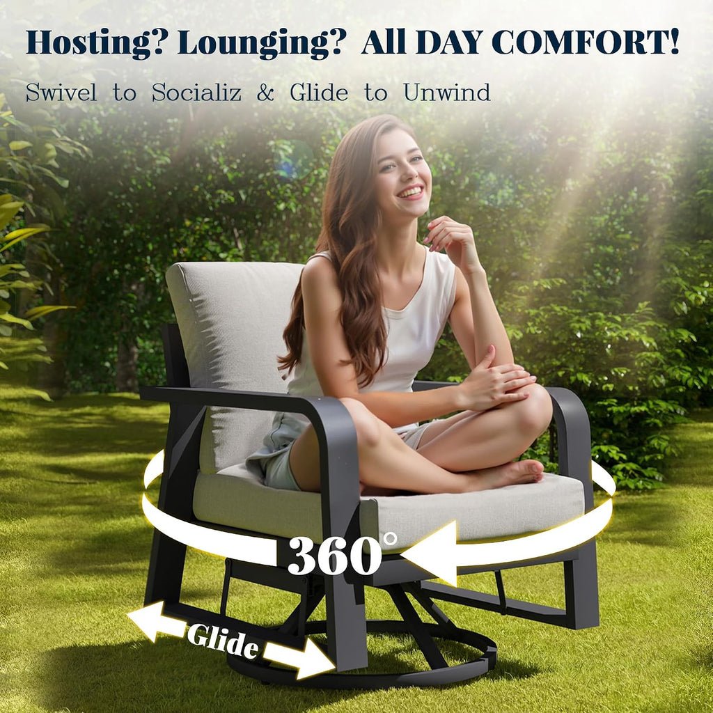 SUGOLD Aluminum Outdoor Swivel Rocking Chairs 2 Piece Set，Swivel Patio Chairs for Porch Deck Balcony Garden (Dark Grey)