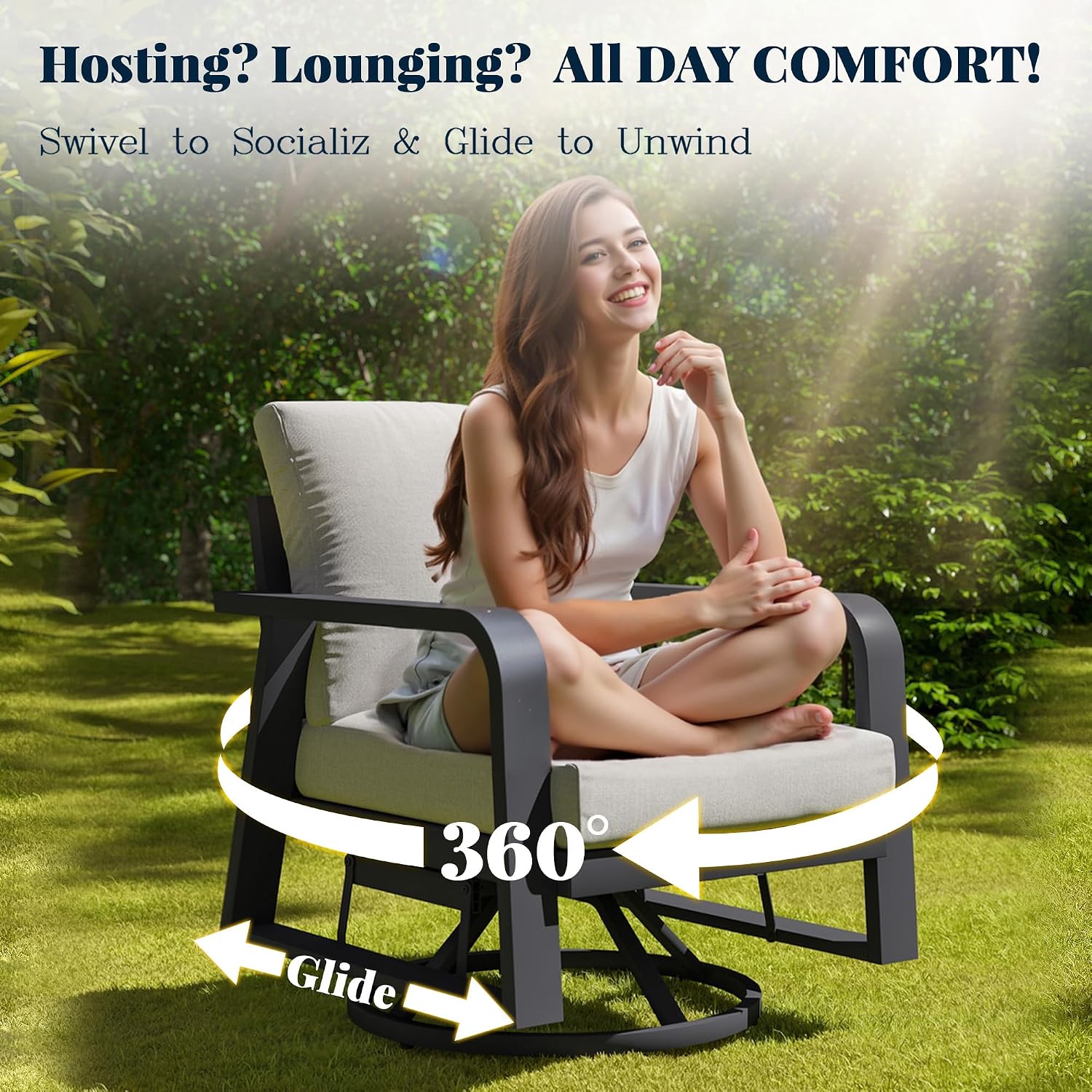 SUGOLD Aluminum Outdoor Swivel Rocking Chairs 2 Piece Set，Swivel Patio Chairs for Porch Deck Balcony Garden (Dark Grey)