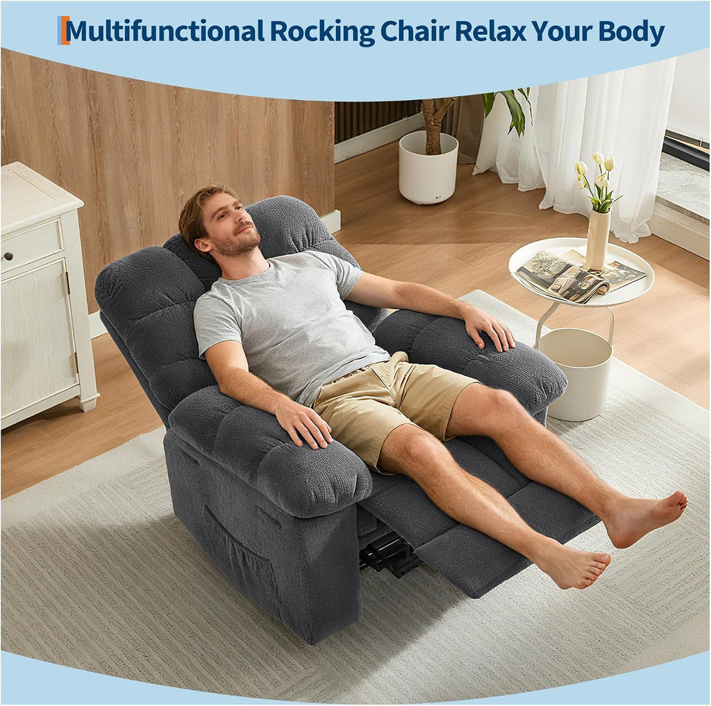 Manual Recliner Chair, Oversized Recliner for Adults with Extra Wide Arm and Back, Lazy Boy Recliner with Side Pockets, Comfy Breathable Fabric Large Nursery Rocking Chair for Living Room Bedroom