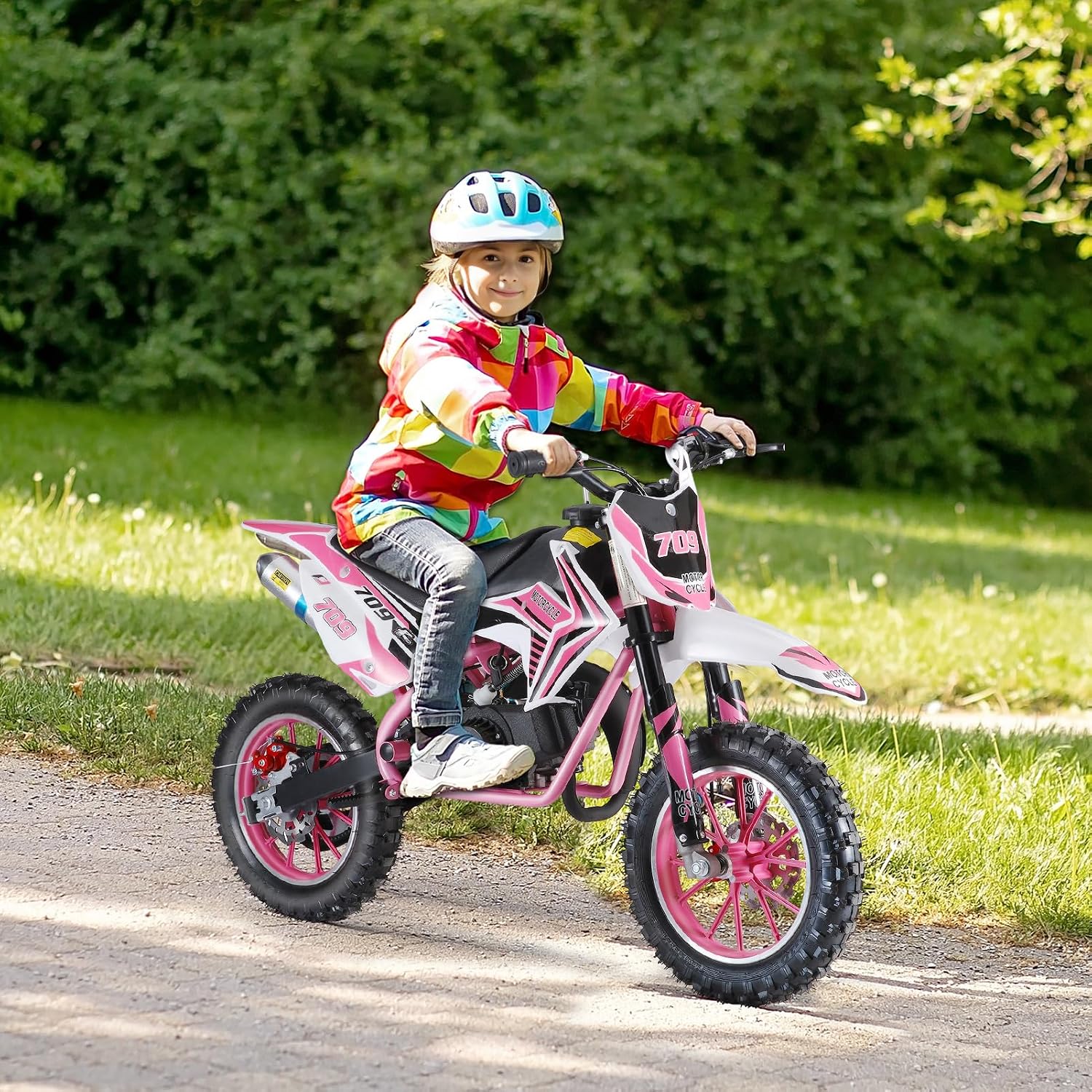 49cc 2-Stroke Kids Dirt Bike, Gas Power Motocross, Off Road Mini Motorcycle, Pocket Motorbike with Front Rear Disc Brakes, Racing Max Speed 30KM/H (Red)
