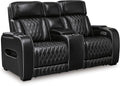 Signature Design by Ashley Boyington Modern Leather Match Power Reclining Loveseat with Console, Adjustable Headrest, Massage, Heated Seat and LED Lights, Black