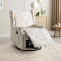 Swivel Rocker Recliner Chair, 360° Swivel Wingback Recliner Chairs for Living Room, Upholstered Printed Fabric Glider Rocking Chair with High Back, Deep Seat forBedroom, Beige