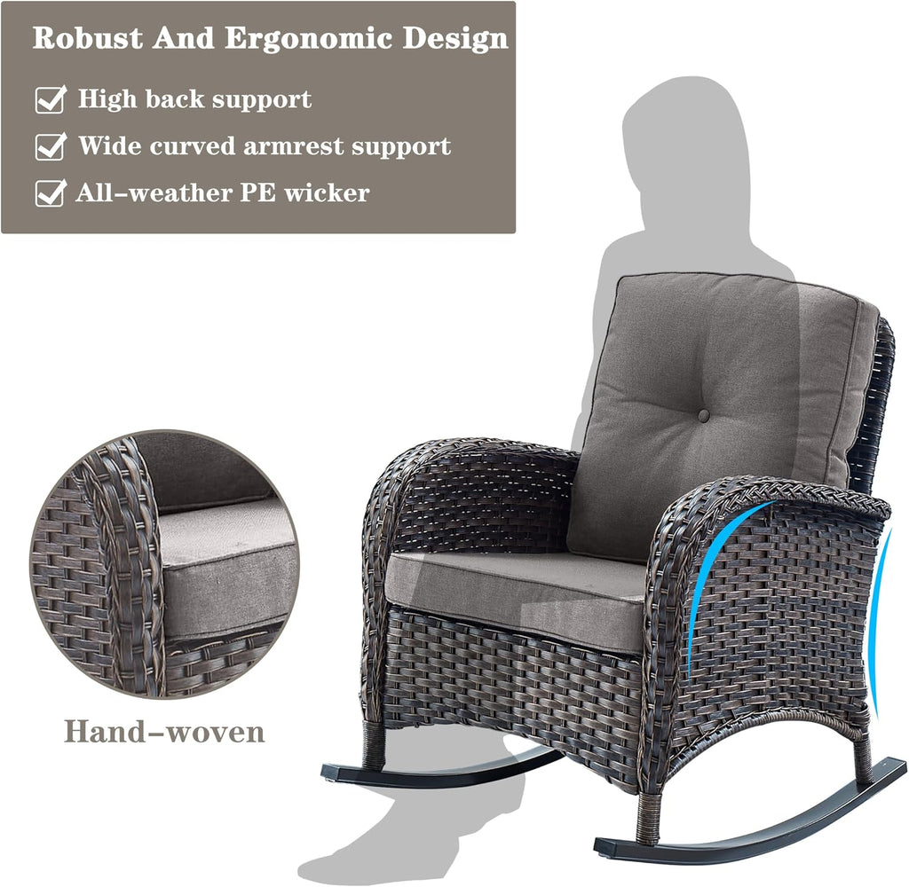 Belord Patio Rocking Chairs Furniture Set of 6, Outdoor Wicker Furniture Sets with Wicker Rocker, Small Patio Conversation Sets with Outdoor Couch Ottomans Brown/Grey