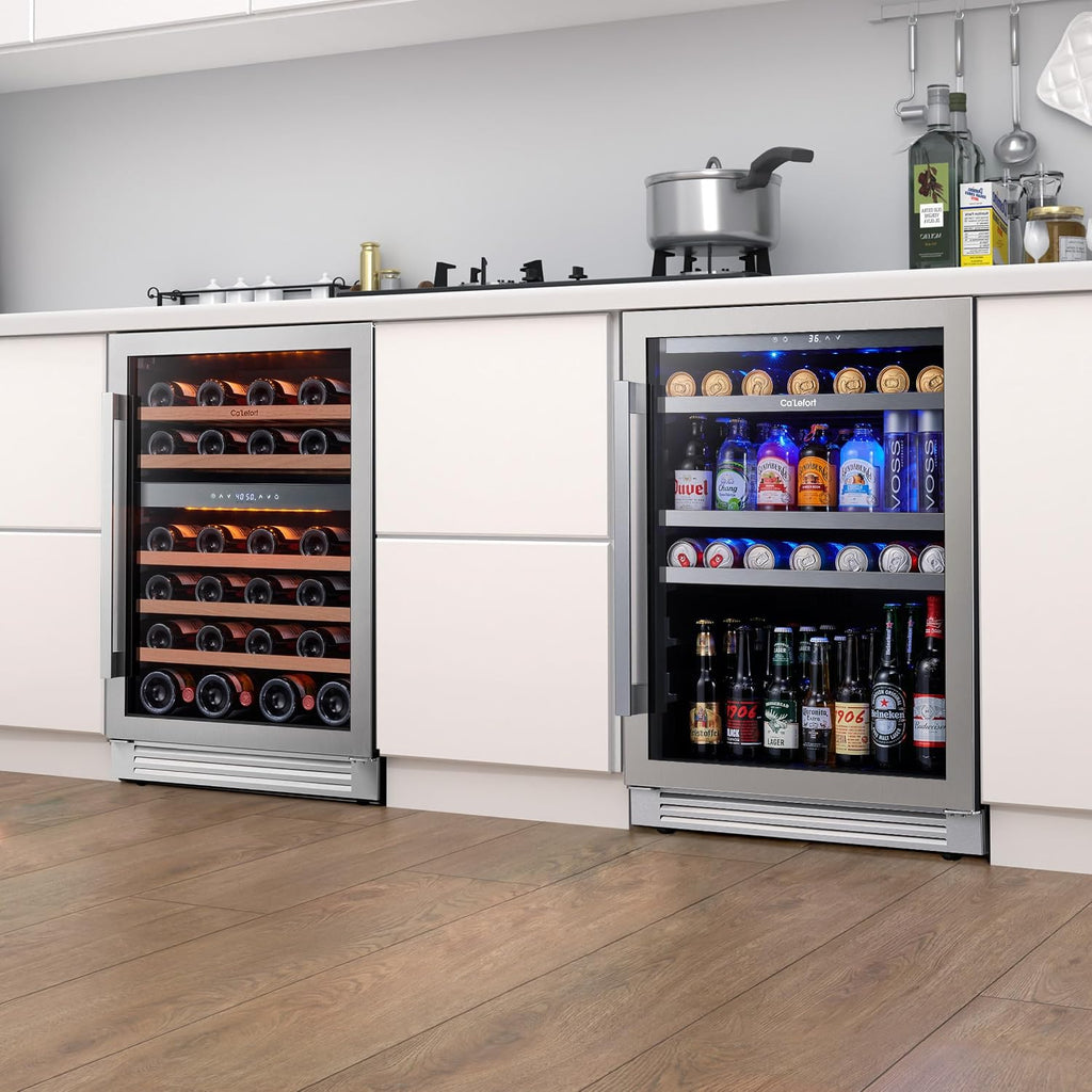 Ca'Lefort Wine Beverage Refrigerator Bundle - 48 Inch 34-65°F Drink Fridge Glass Door, 3 LED Dual Zone Wine Fridge Built-in or Freestanding, Holds 220 Cans and 52 Bottles (11.3 Cu.ft)