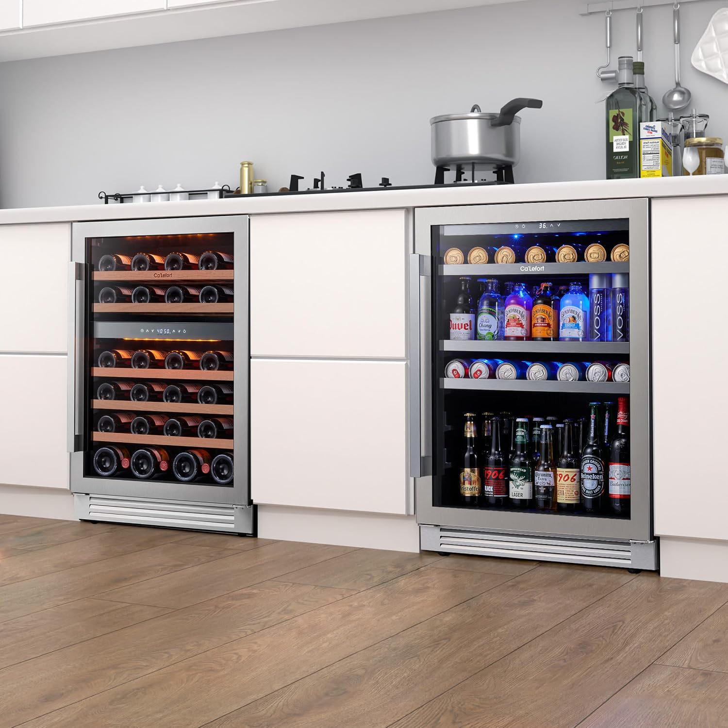Ca'Lefort Wine Beverage Refrigerator Bundle - 48 Inch 34-65°F Drink Fridge Glass Door, 3 LED Dual Zone Wine Fridge Built-in or Freestanding, Holds 220 Cans and 52 Bottles (11.3 Cu.ft)