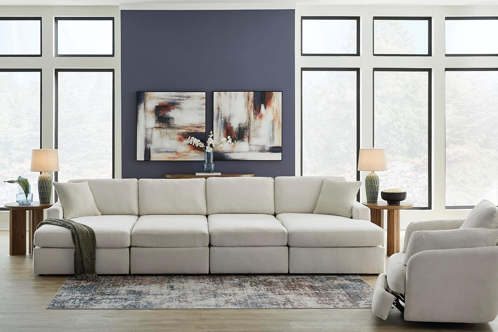 Signature Design by Ashley Modmax Coastal Press-Back Swivel Glider Rocker Recliner with Machine Washable Cover, Hidden Storage Compartments and 2 Bolster Pillows, Beige
