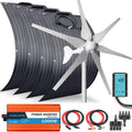 800 Watts 12 Volts Solar Panel Wind Turbine Hybrid System Kit: 4 pcs 100W ETFE Flexible Monocrystalline Solar Panel+400W Wind Turbine+1000W Inverter + Accessories,for Curvy Surface,Roofs,RV