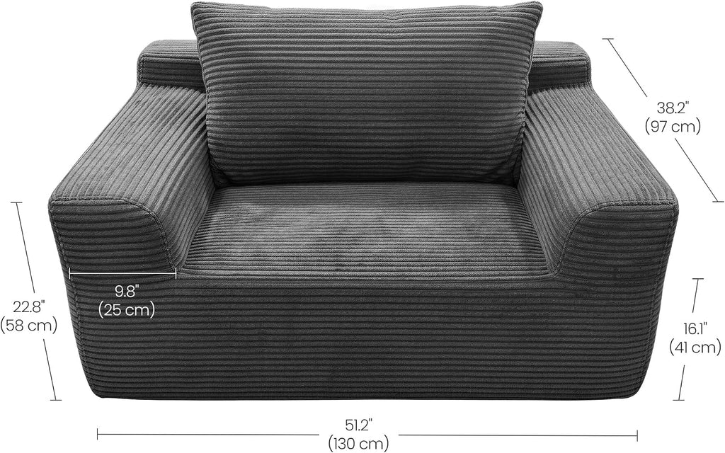 VASAGLE Boneless Couch, Modern Cloud Couch with Deep Seat, Corduroy Sofa for Living Room, Bedroom, Single Sofa, 51.2 Inches, Slate Gray ULCS111TZ01