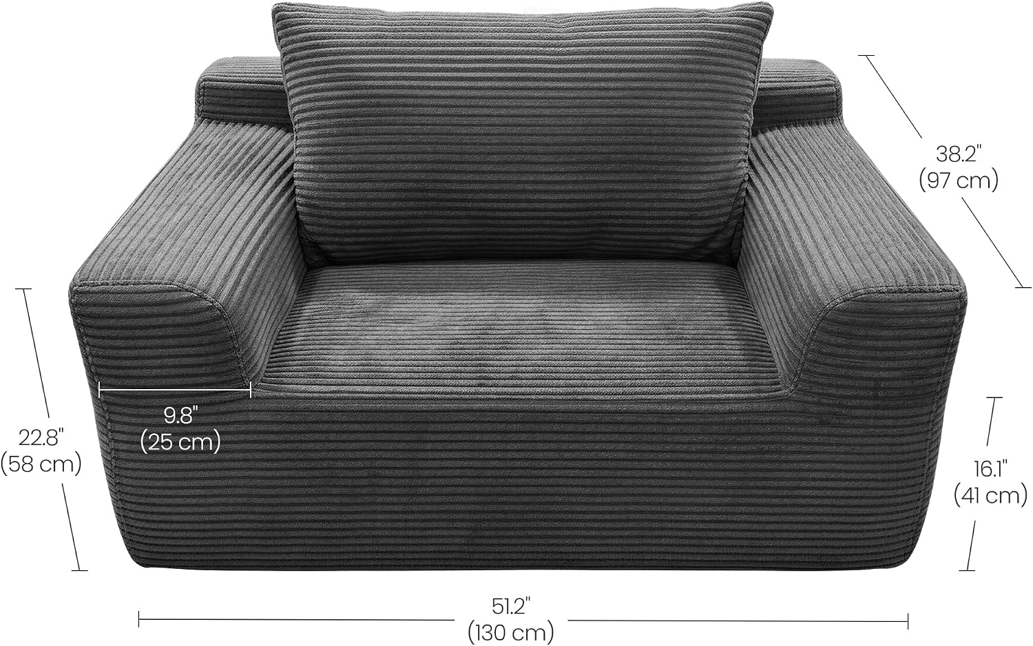 VASAGLE Boneless Couch, Modern Cloud Couch with Deep Seat, Corduroy Sofa for Living Room, Bedroom, Single Sofa, 51.2 Inches, Slate Gray ULCS111TZ01