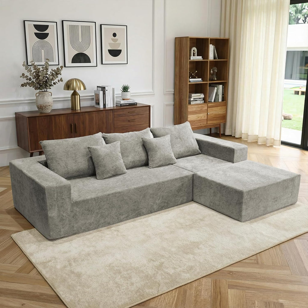 Sytopia 109' L-Shaped Cloud Couch, Modular Sectional Sofa with Deep Seat for Living Room Bedroom, Modern Floor Couch Chenille, Comfy Sleeper Futon Sofa Bed 40D Foam Furniture, Left Facing