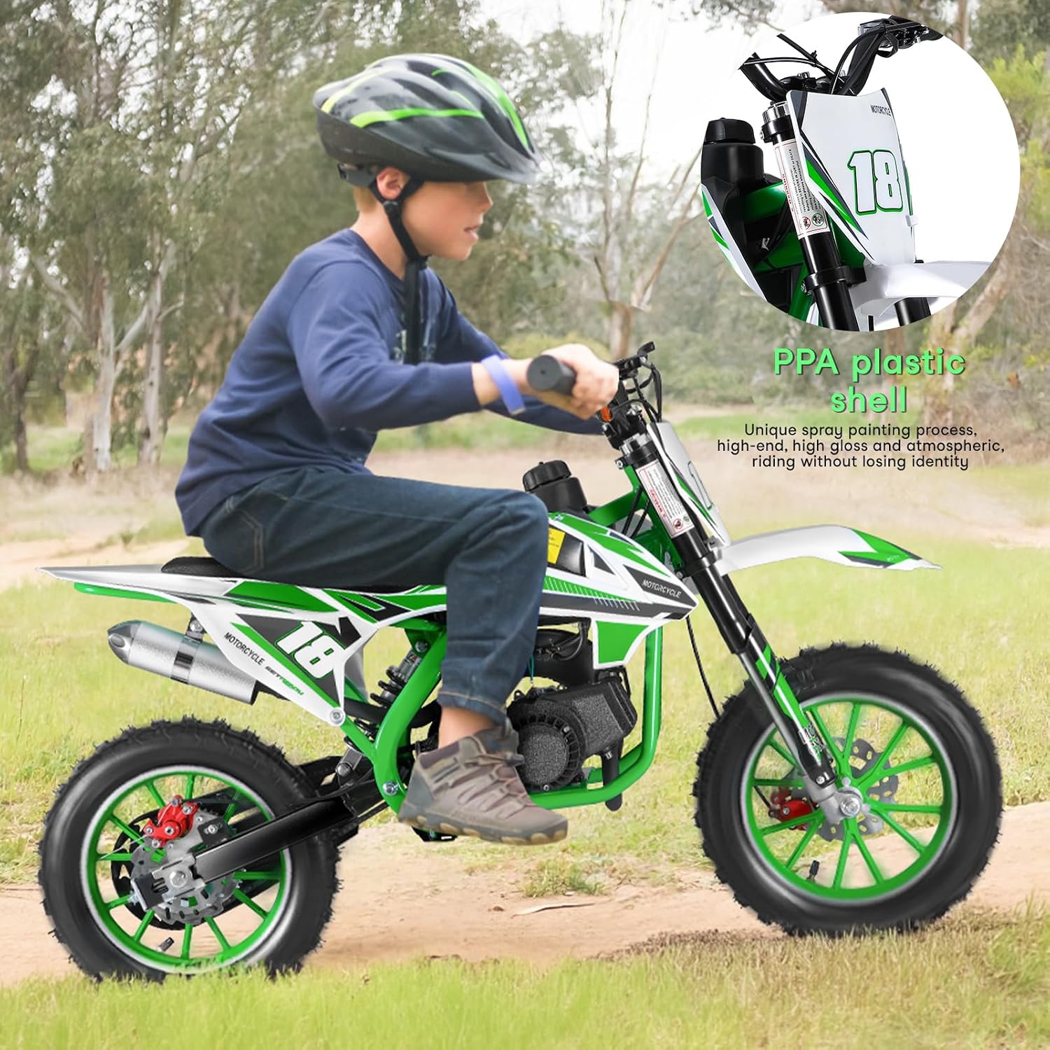 49cc 2-Stroke Kids Dirt Bike, Gas Power Motocross, Off Road Mini Motorcycle, Pocket Motorbike with Front Rear Disc Brakes, Racing Max Speed 30KM/H (Red)