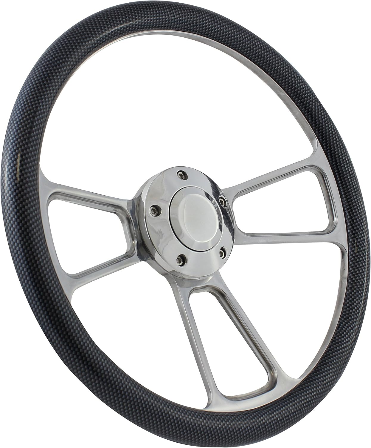 Boat Steering Wheel 14 Inch Aluminum With Carbon Fiber Half Wrap, Horn Button, and Installation Adapter