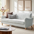 HULALA HOME Farmhouse Curved Couch with Stripe Pattern, 3 Seater Sofa with Solid Wood Spindle Legs and Rolled Wide Armrests, Comfy Upholstered Sofa for Living Room Bedroom, Blue