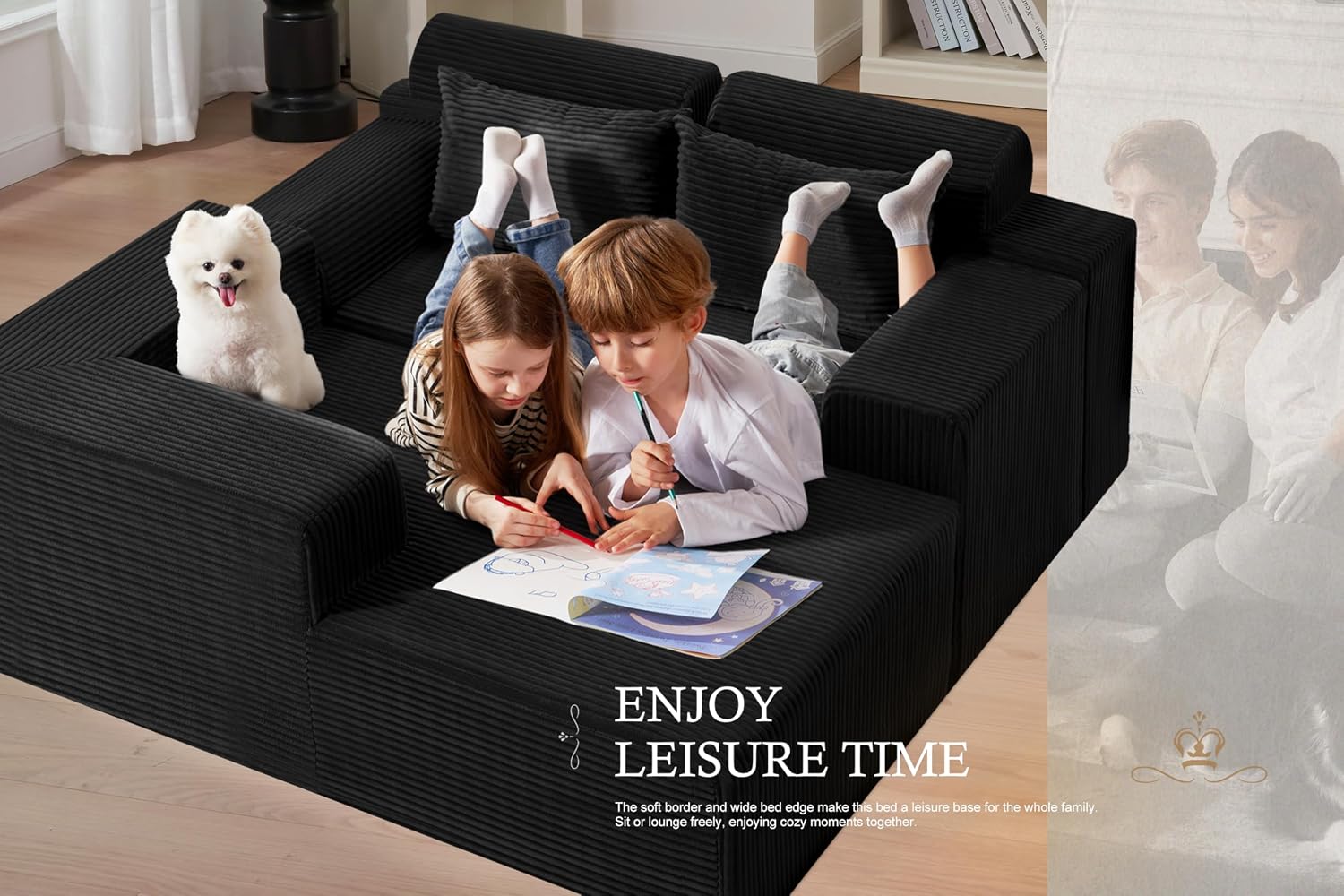 HABUTWAY Sectional Couches for Living Room,No Assembly L Shaped Couch 105' Modular Sectional Sofa Couch with Deep Seat,Cloud Couches Furniture Sets for Apartment,Corduroy (Black, Left Facing)